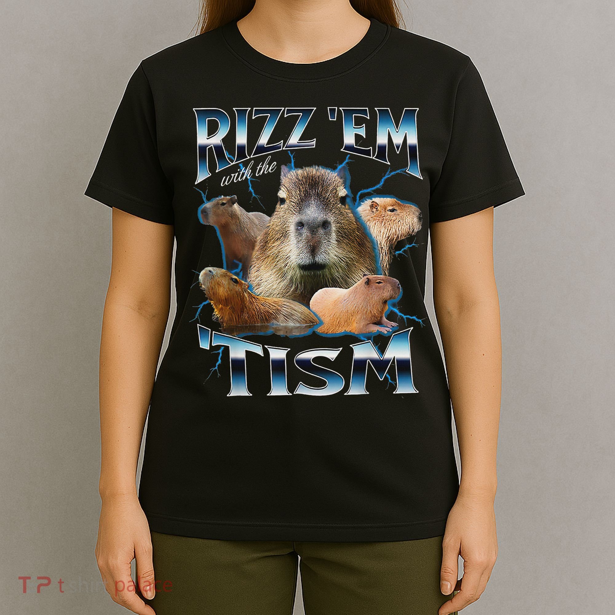 Rizz Em With The Tism Capybara Funny Oddly Dank Meme T-Shirt