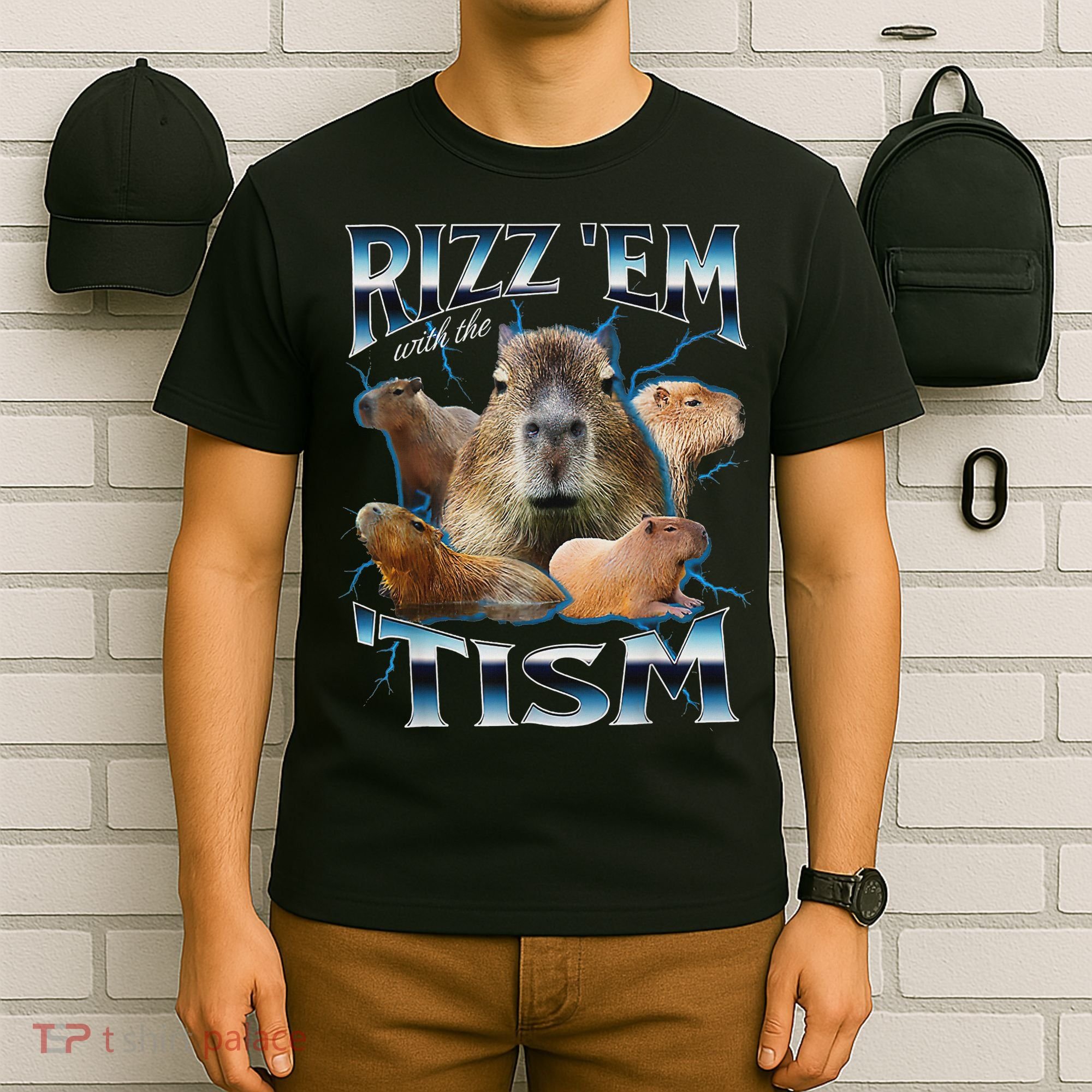 Rizz Em With The Tism Capybara Funny Oddly Dank Meme T-Shirt