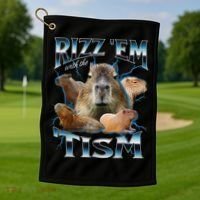Rizz Em With The Tism Capybara Funny Oddly Dank Meme Golf Towel thumb 1