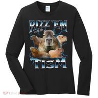 Rizz Em With The Tism Capybara Funny Oddly Dank Meme Women's Long Sleeve Shirt thumb 0