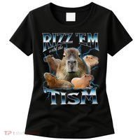 Rizz Em With The Tism Capybara Funny Oddly Dank Meme Women's T-Shirt thumb 0