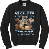 Rizz Em With The Tism Capybara Funny Oddly Dank Meme Kids Sweatshirt thumb 0