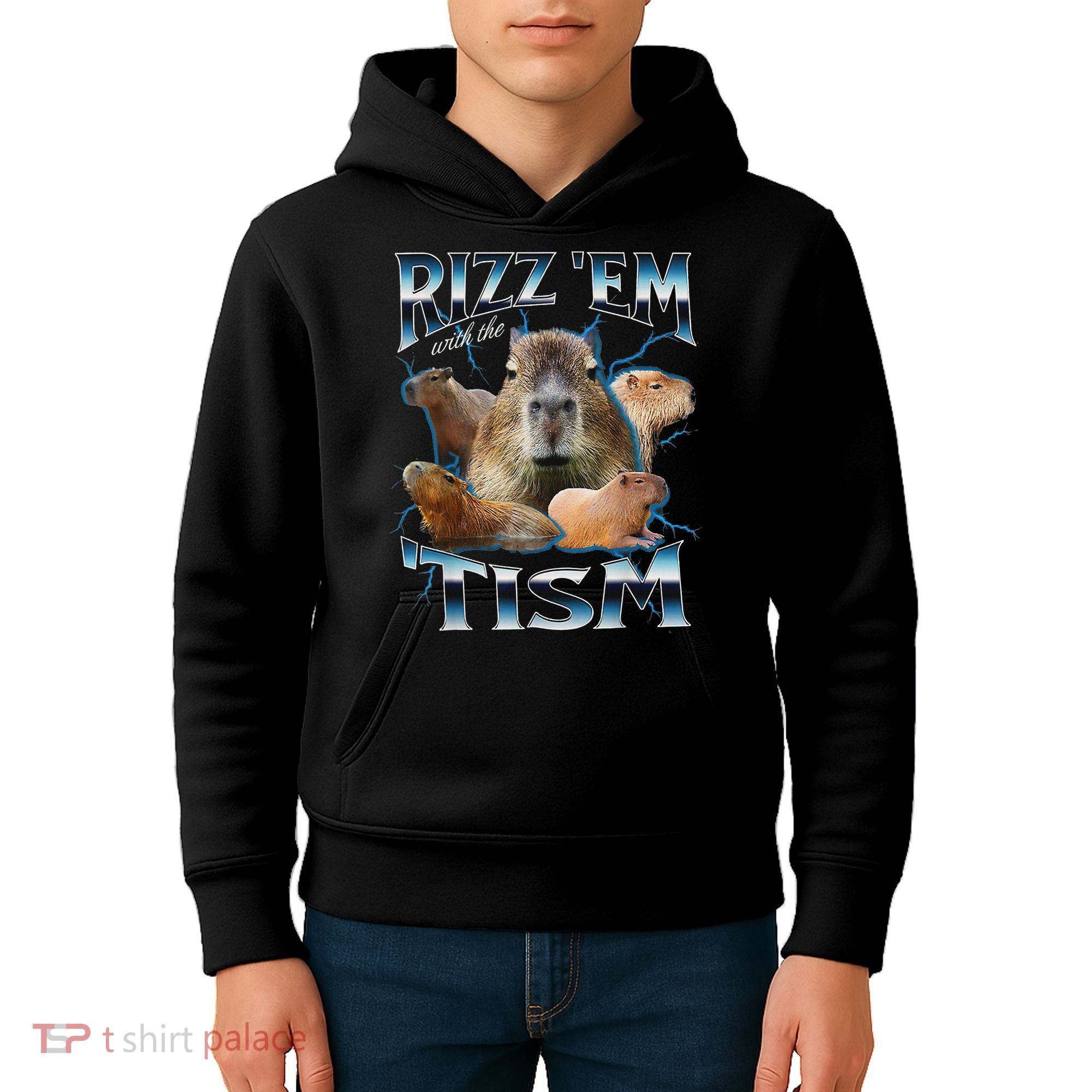 Rizz Em With The Tism Capybara Funny Oddly Dank Meme Kids Hoodie