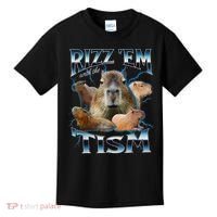 Rizz Em With The Tism Capybara Funny Oddly Dank Meme Kids T-Shirt thumb 0