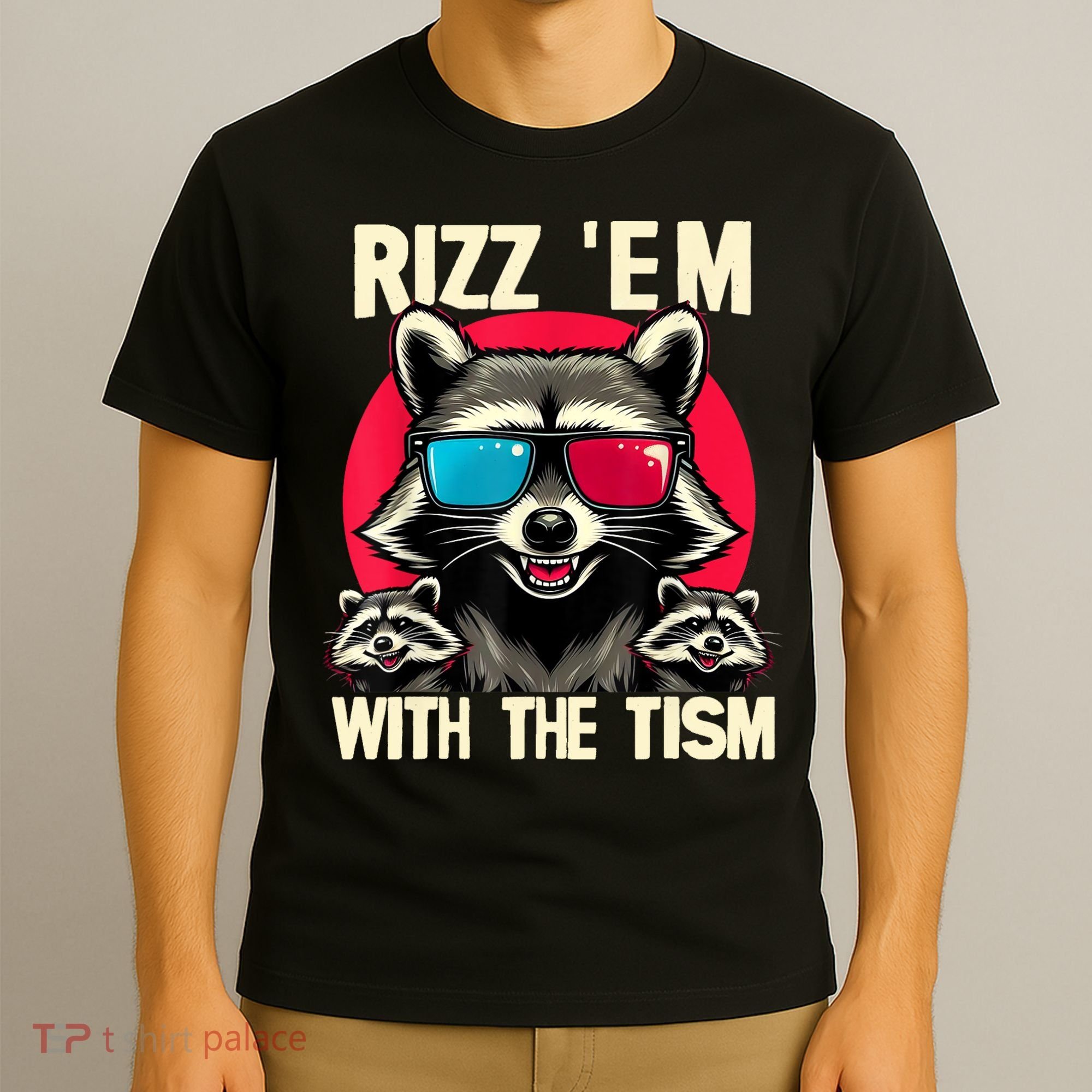 Rizz Em With The Tism Retro Vintage Raccoon Meme T-Shirt