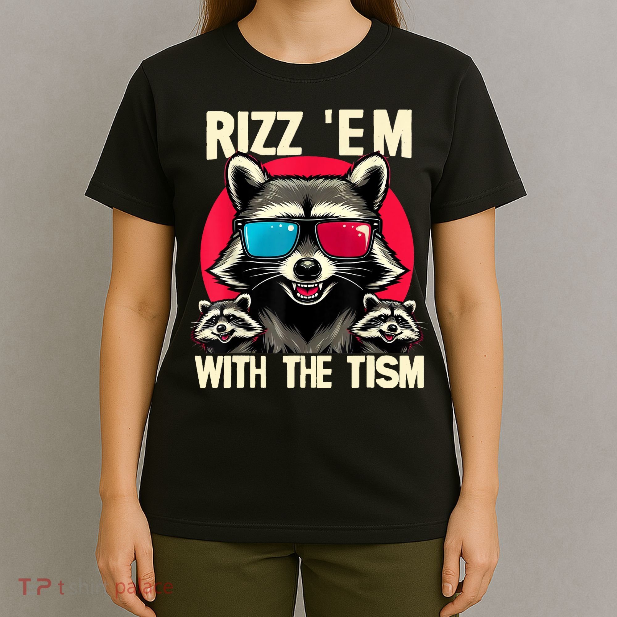 Rizz Em With The Tism Retro Vintage Raccoon Meme T-Shirt