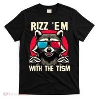 Rizz Em With The Tism Retro Vintage Raccoon Meme T-Shirt thumb 0
