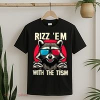 Rizz Em With The Tism Retro Vintage Raccoon Meme T-Shirt thumb 2