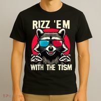 Rizz Em With The Tism Retro Vintage Raccoon Meme T-Shirt thumb 3
