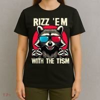 Rizz Em With The Tism Retro Vintage Raccoon Meme T-Shirt thumb 4