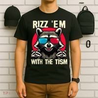 Rizz Em With The Tism Retro Vintage Raccoon Meme T-Shirt thumb 6