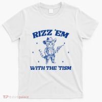 Rizz Em With The Tism Retro Cartoon Cowboy Cat Western Cute T-Shirt thumb 0
