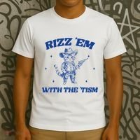 Rizz Em With The Tism Retro Cartoon Cowboy Cat Western Cute T-Shirt thumb 3