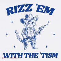 Rizz Em With The Tism Retro Cartoon Cowboy Cat Western Cute T-Shirt thumb 7
