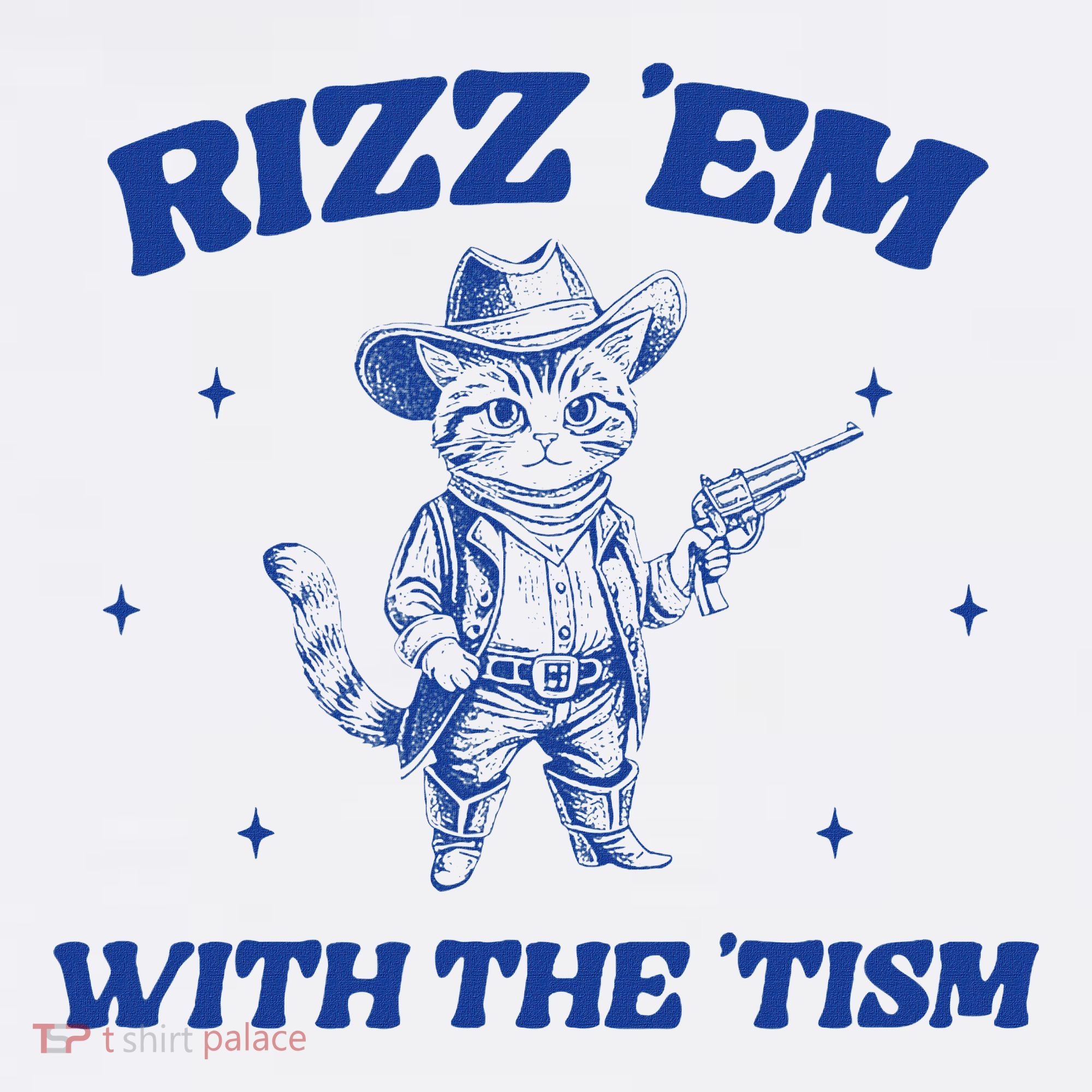 Rizz Em With The Tism Retro Cartoon Cowboy Cat Western Cute Women's Tank Top