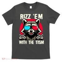 Rizz Em With The Tism Retro Vintage Raccoon Meme T-Shirt thumb 0
