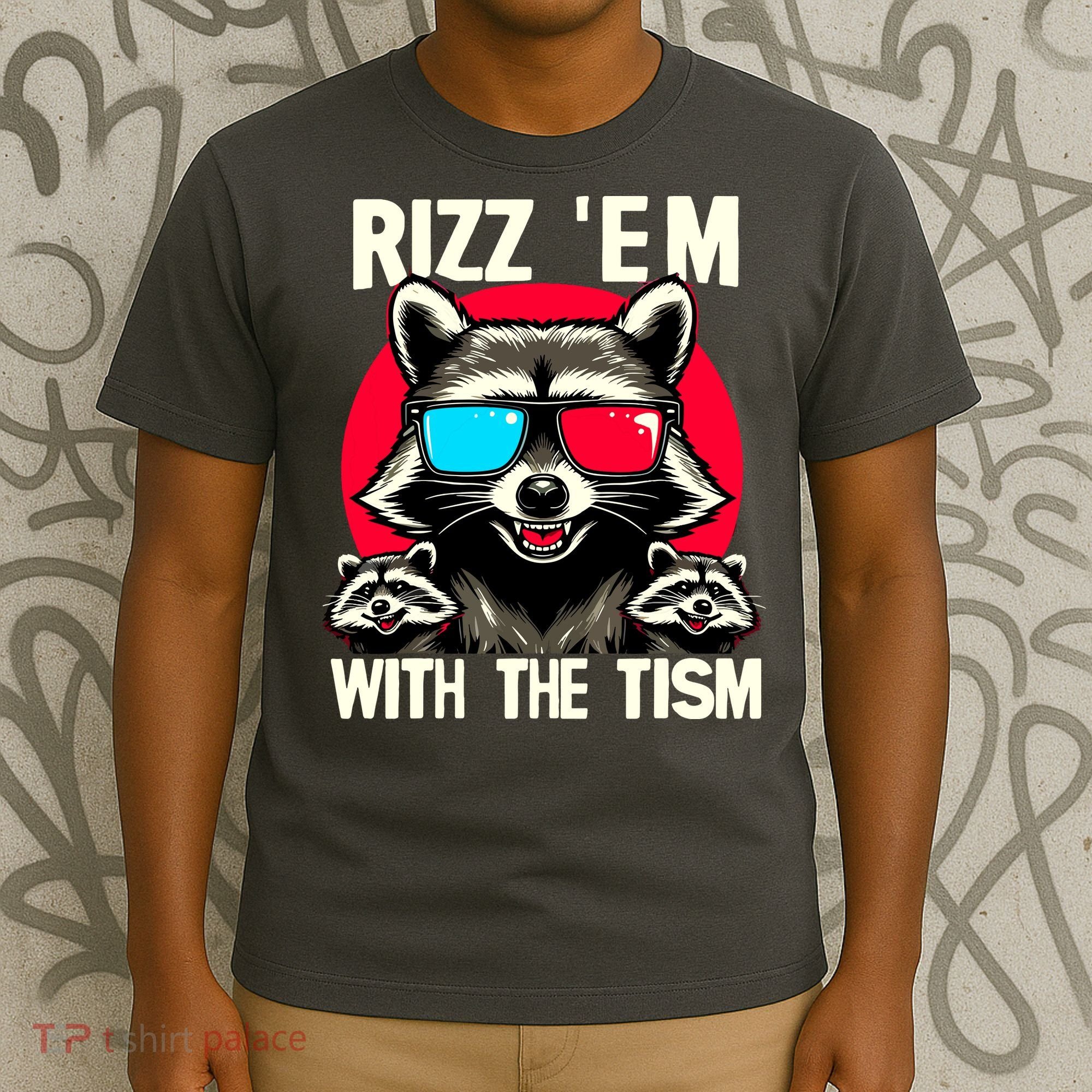 Rizz Em With The Tism Retro Vintage Raccoon Meme T-Shirt