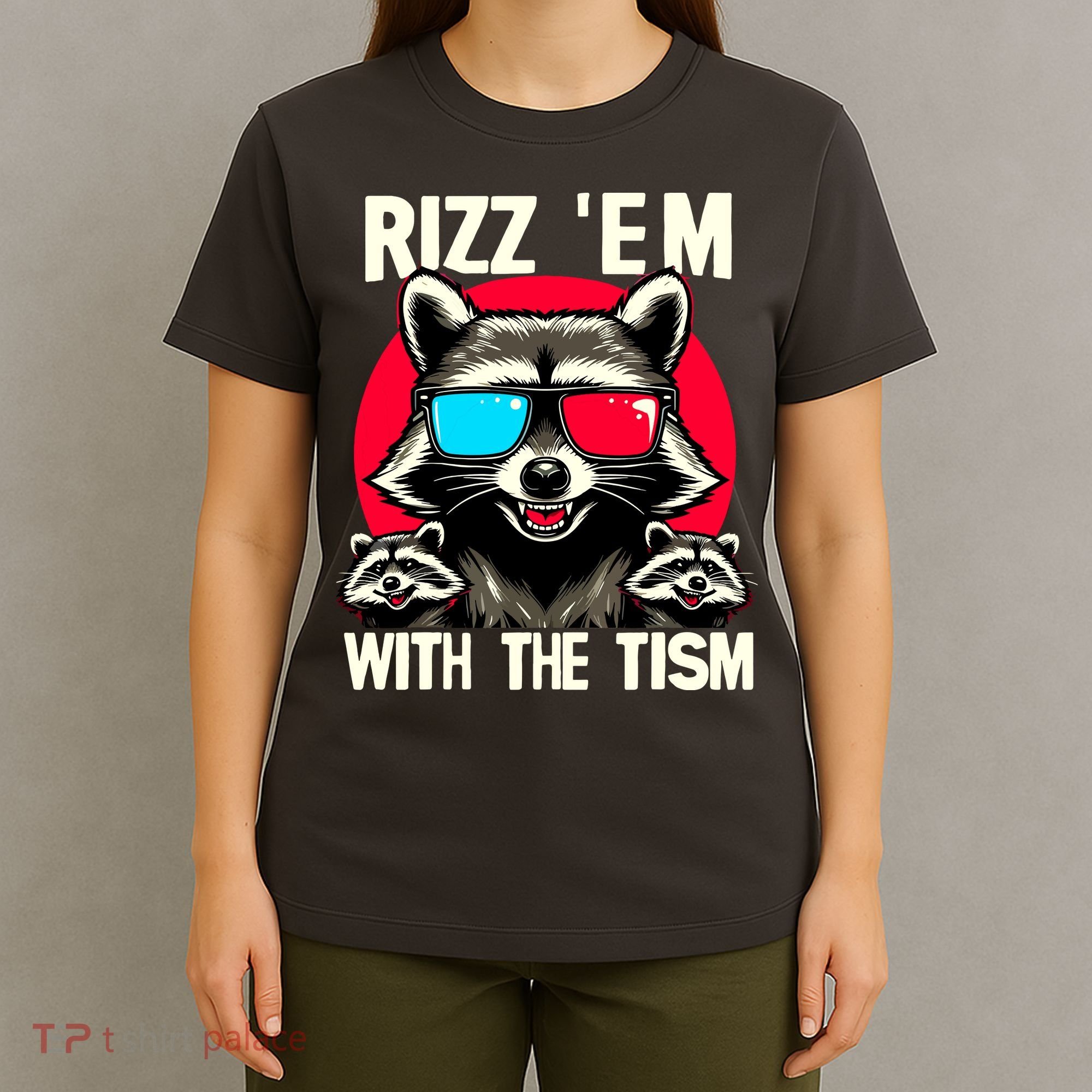 Rizz Em With The Tism Retro Vintage Raccoon Meme T-Shirt