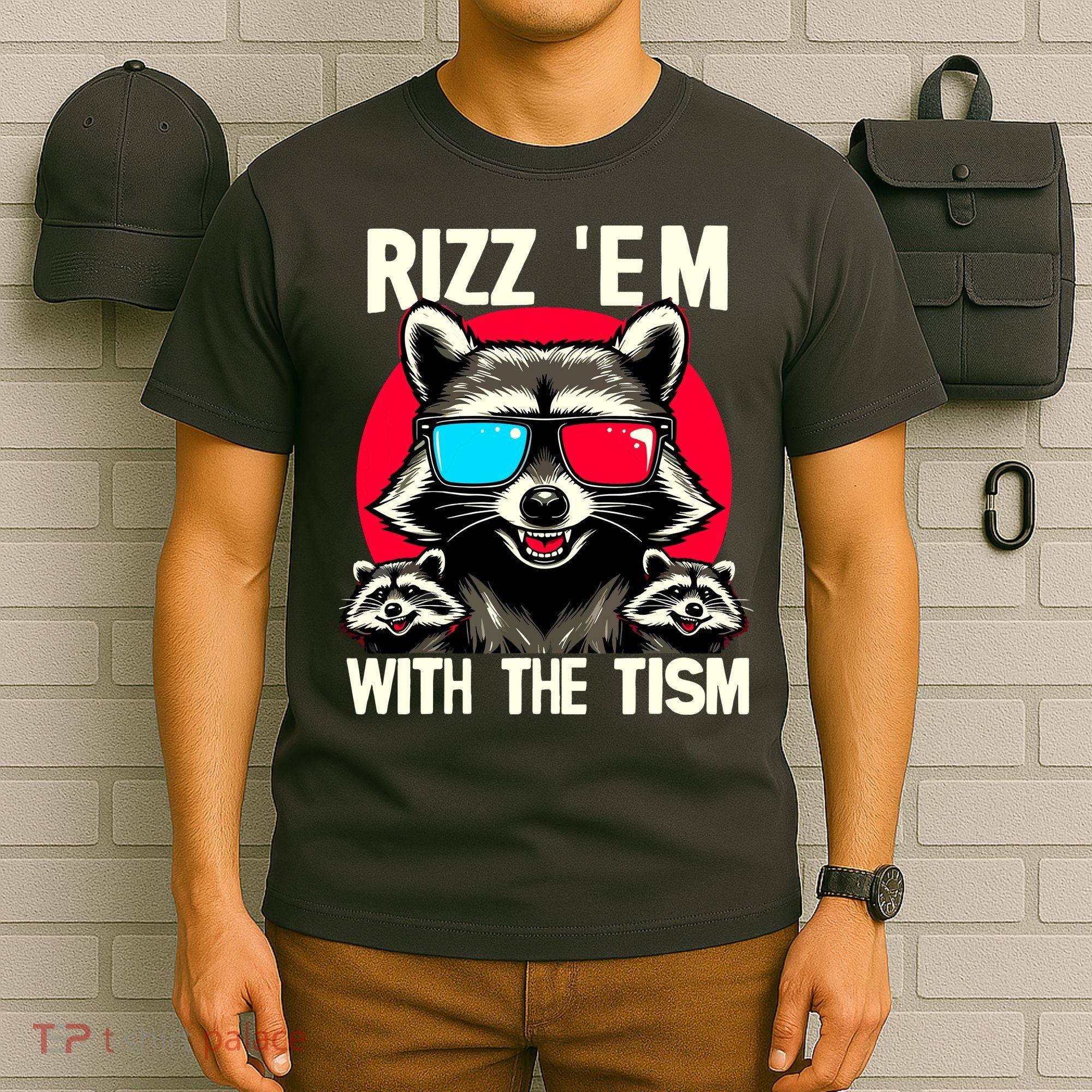 Rizz Em With The Tism Retro Vintage Raccoon Meme T-Shirt