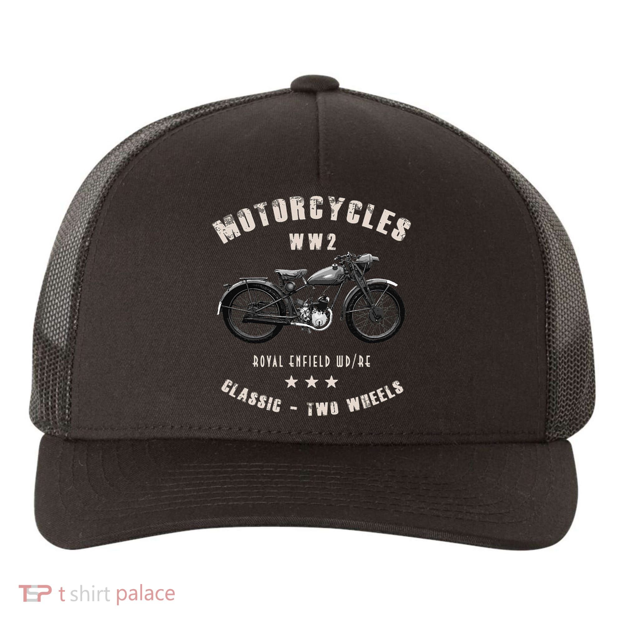 Royal Enfield Wdre Classic Motorcycle Ww2 Yupoong Adult 5-Panel Trucker Hat