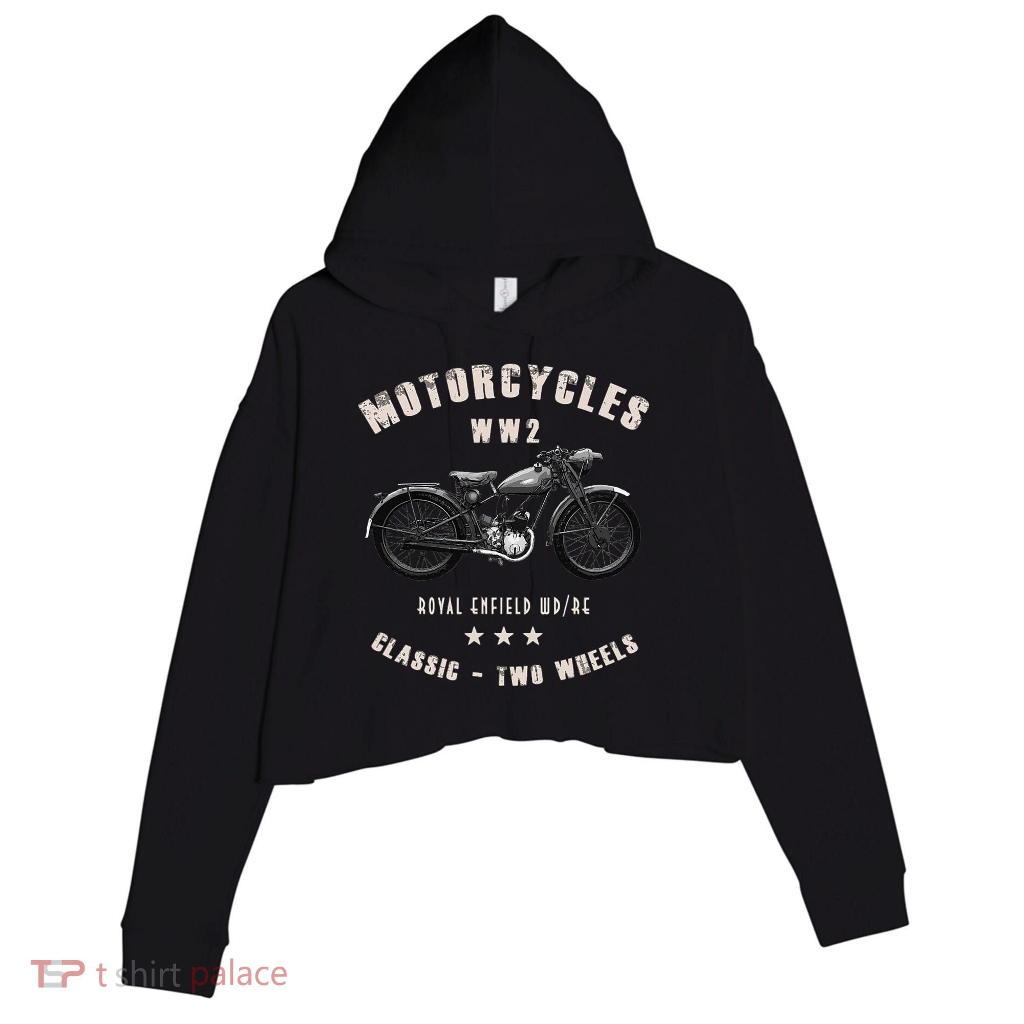Royal Enfield Wdre Classic Motorcycle Ww2 Crop Fleece Hoodie