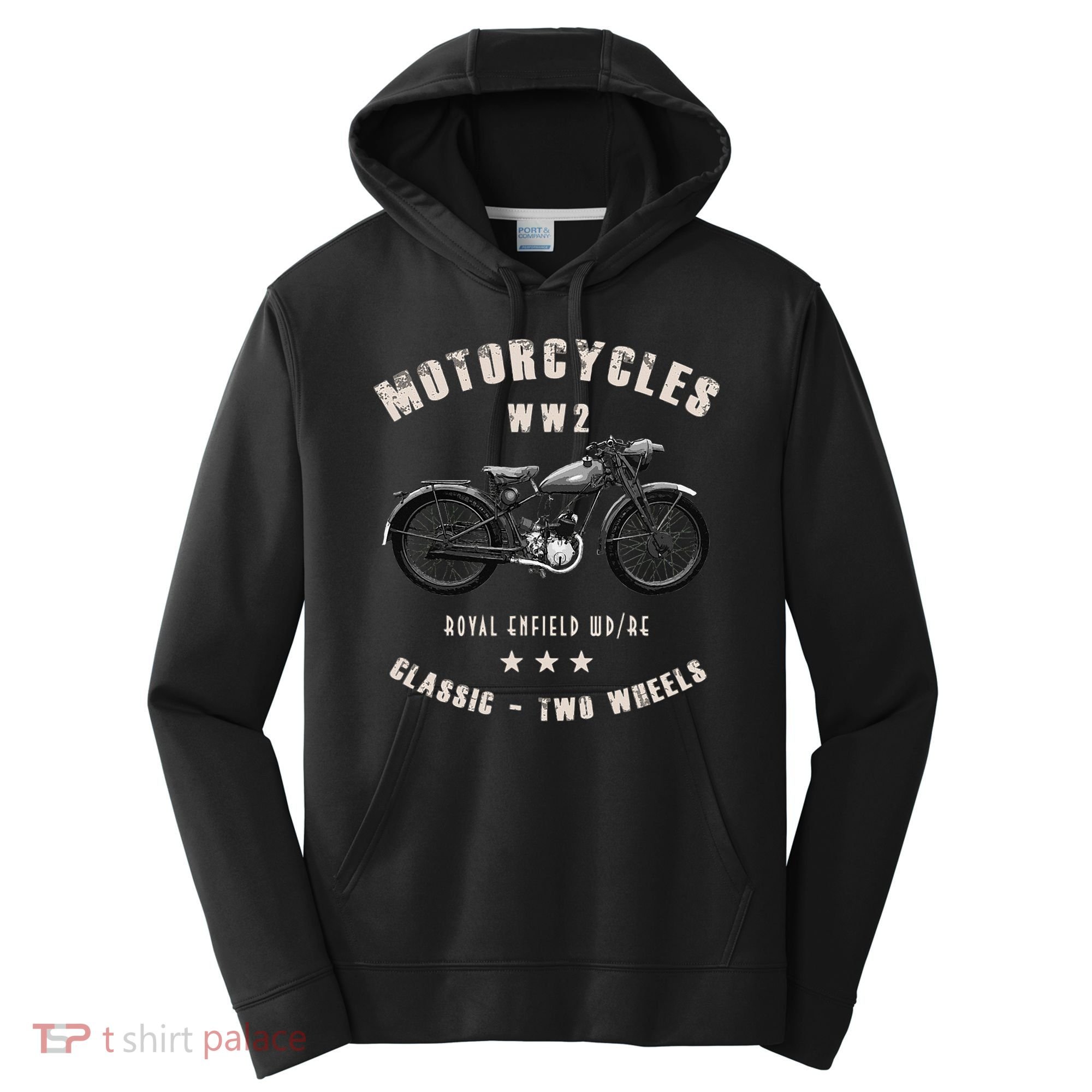 Royal Enfield Wdre Classic Motorcycle Ww2 Performance Fleece Hoodie