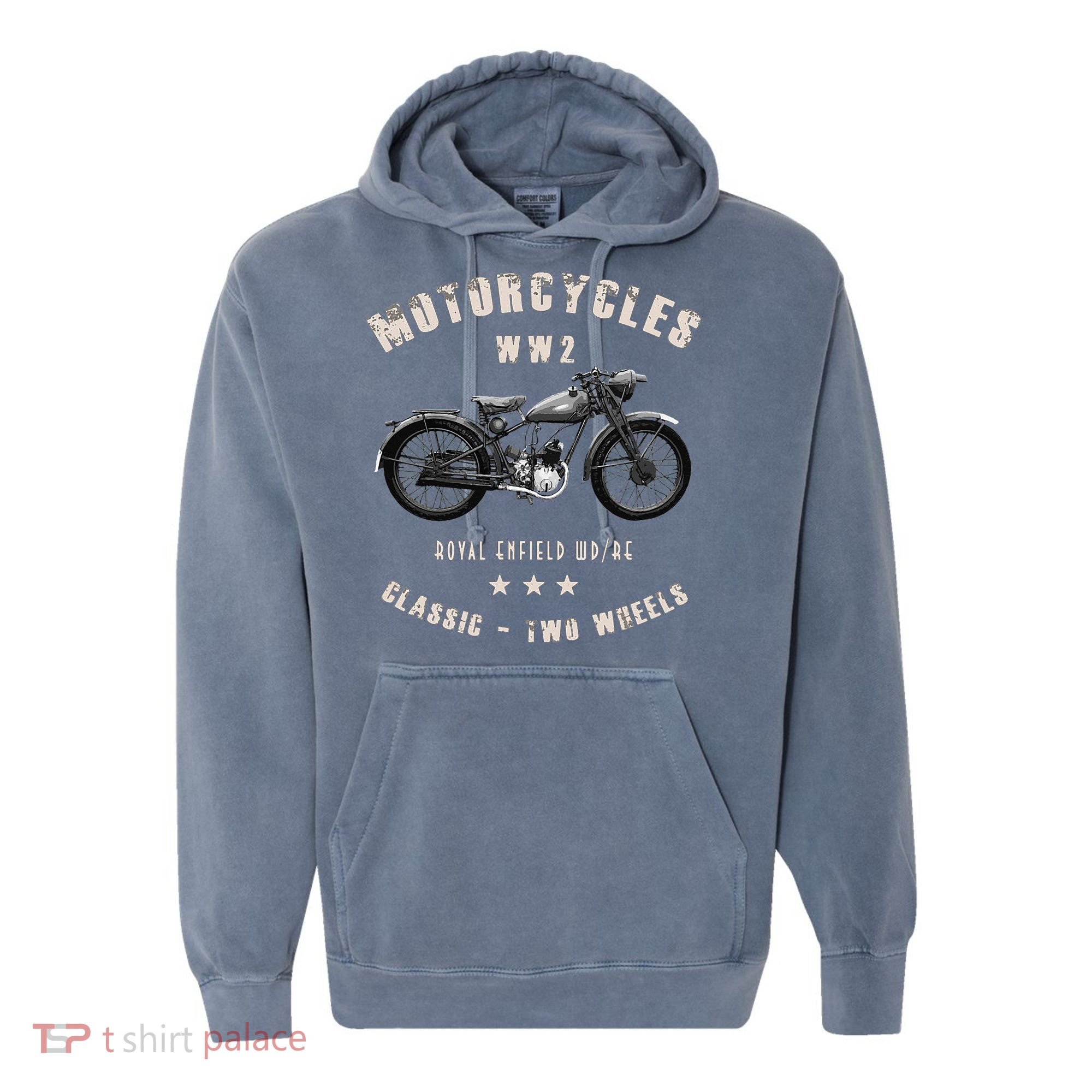 Royal Enfield Wdre Classic Motorcycle Ww2 Comfort Colors Garment-Dyed Hooded Sweatshirt