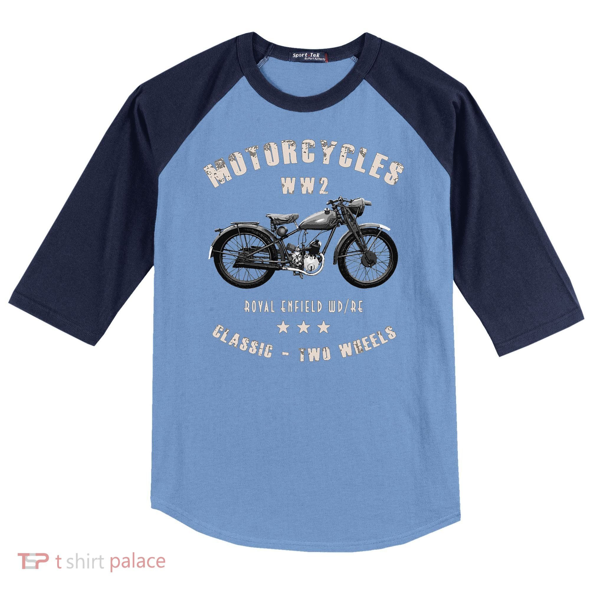 Royal Enfield Wdre Classic Motorcycle Ww2 Raglan Baseball Sleeve Shirt