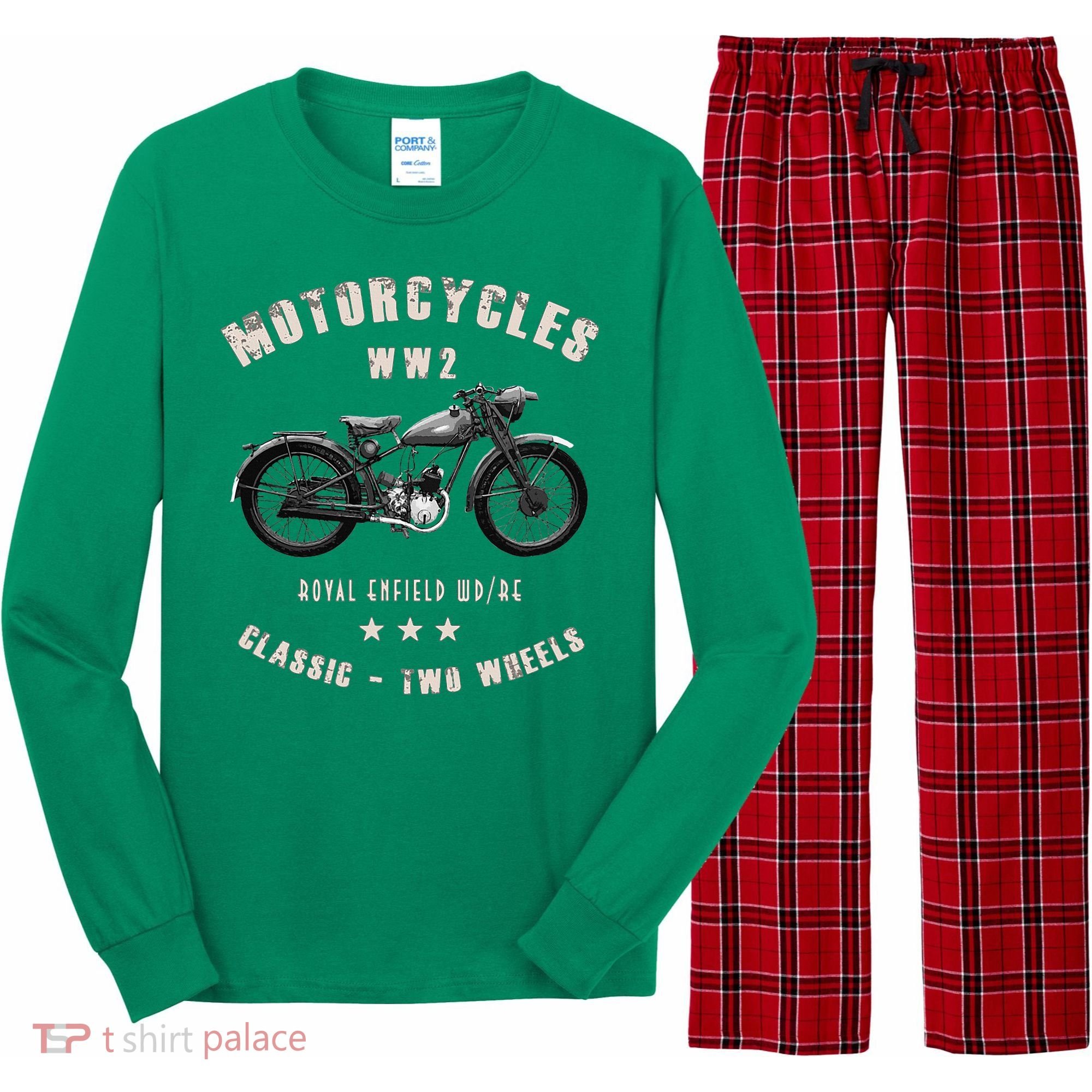 Royal Enfield Wdre Classic Motorcycle Ww2 Long Sleeve Pajama Set
