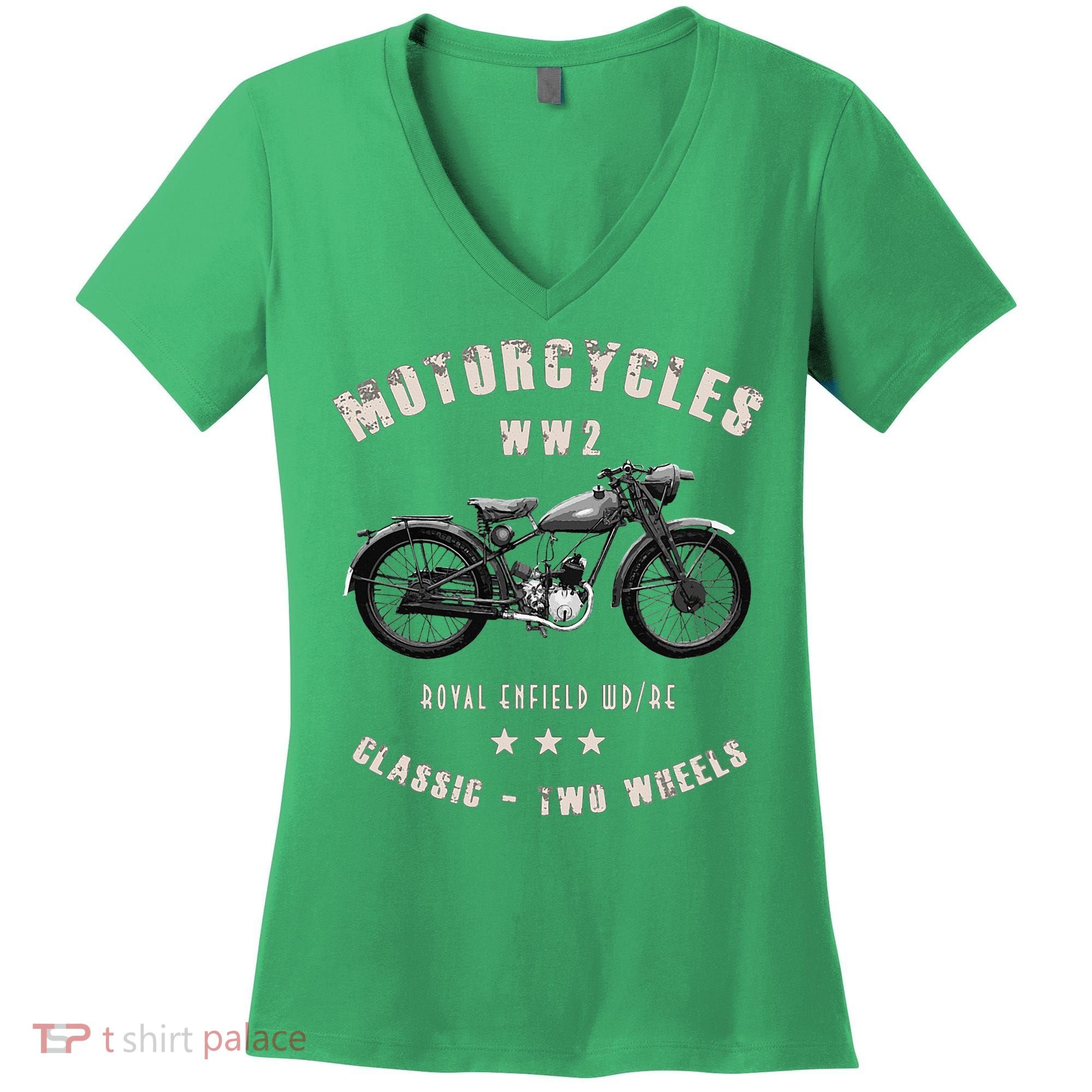 Royal Enfield Wdre Classic Motorcycle Ww2 Women's V-Neck T-Shirt