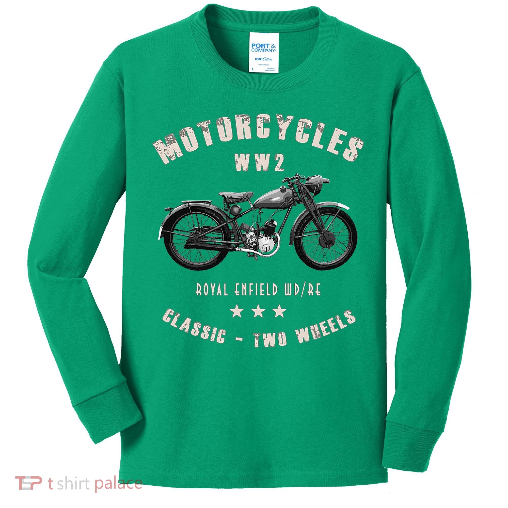 Royal Enfield Wdre Classic Motorcycle Ww2 Kids Long Sleeve Shirt