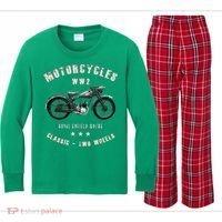 Royal Enfield Wdre Classic Motorcycle Ww2 Kids Long Sleeve Plaid Pajama Set thumb 0
