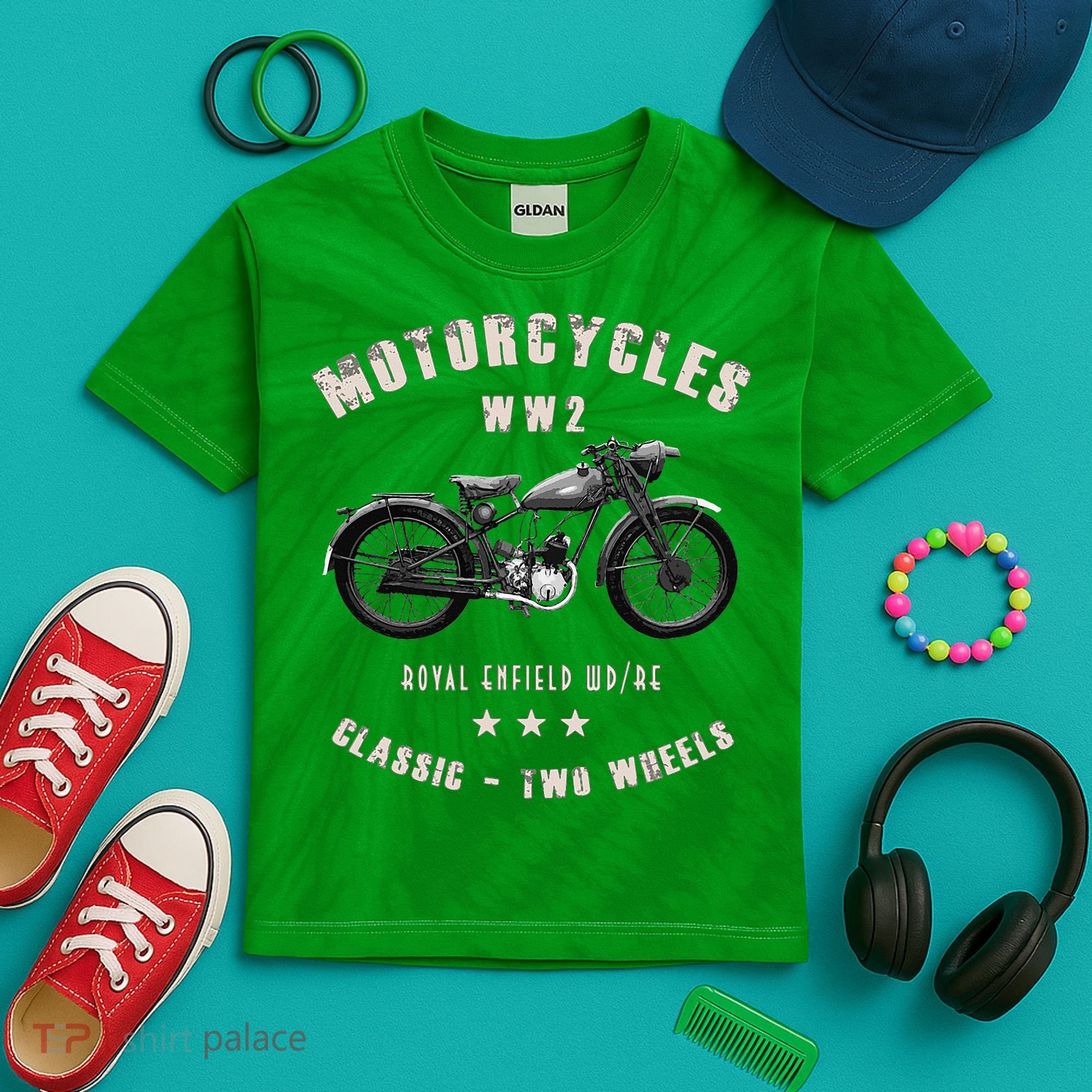 Royal Enfield Wdre Classic Motorcycle Ww2 Kids Tie-Dye T-Shirt