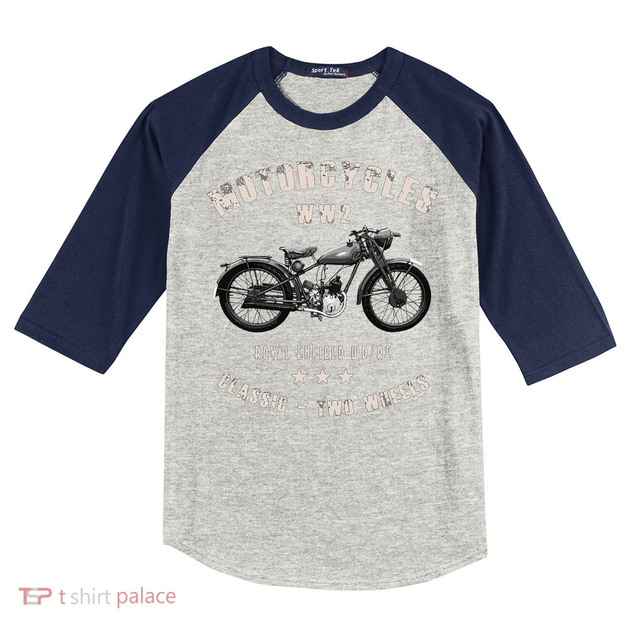 Royal Enfield Wdre Classic Motorcycle Ww2 Kids Colorblock Raglan Jersey