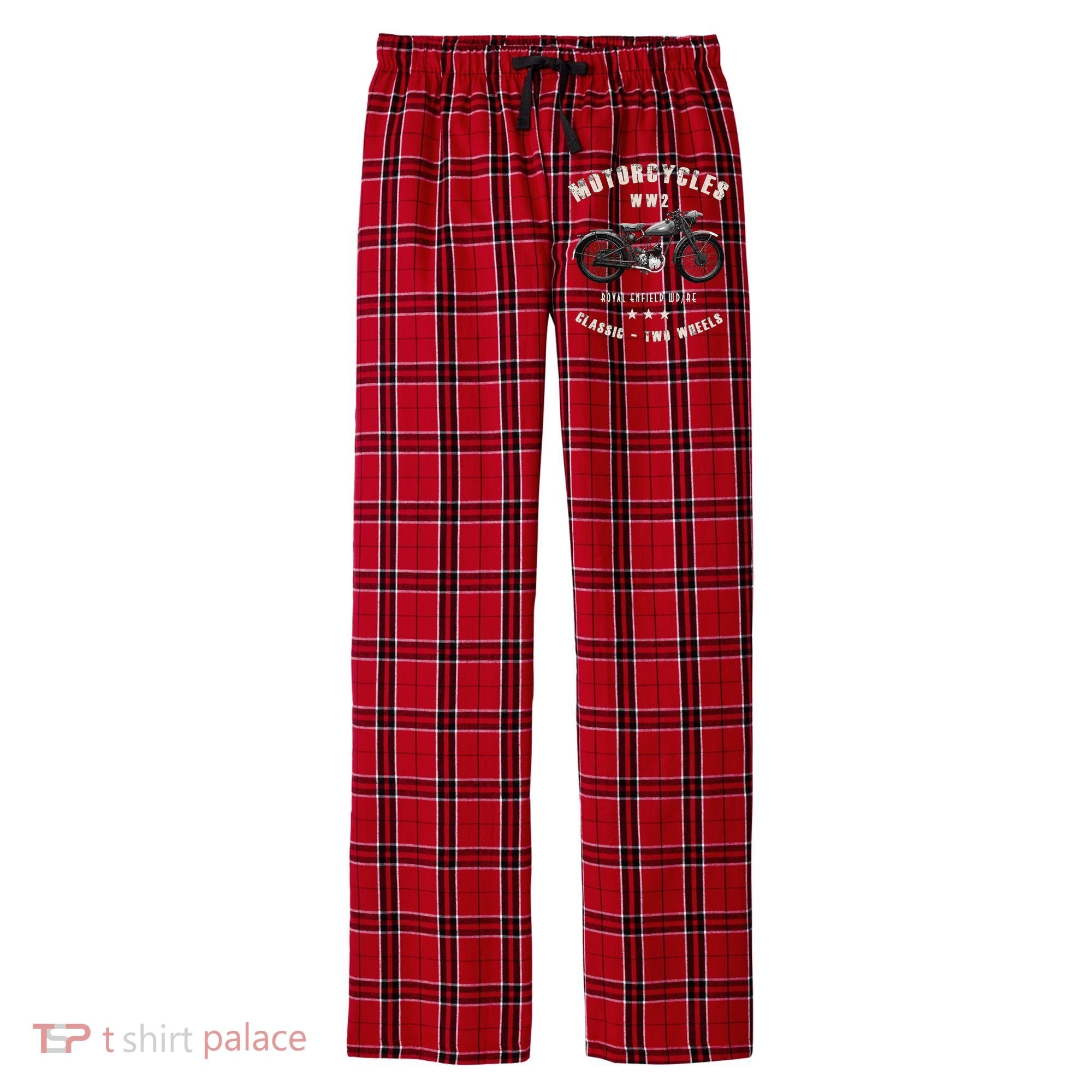 Royal Enfield Wdre Classic Motorcycle Ww2 Men's Flannel Plaid Pajama Pants
