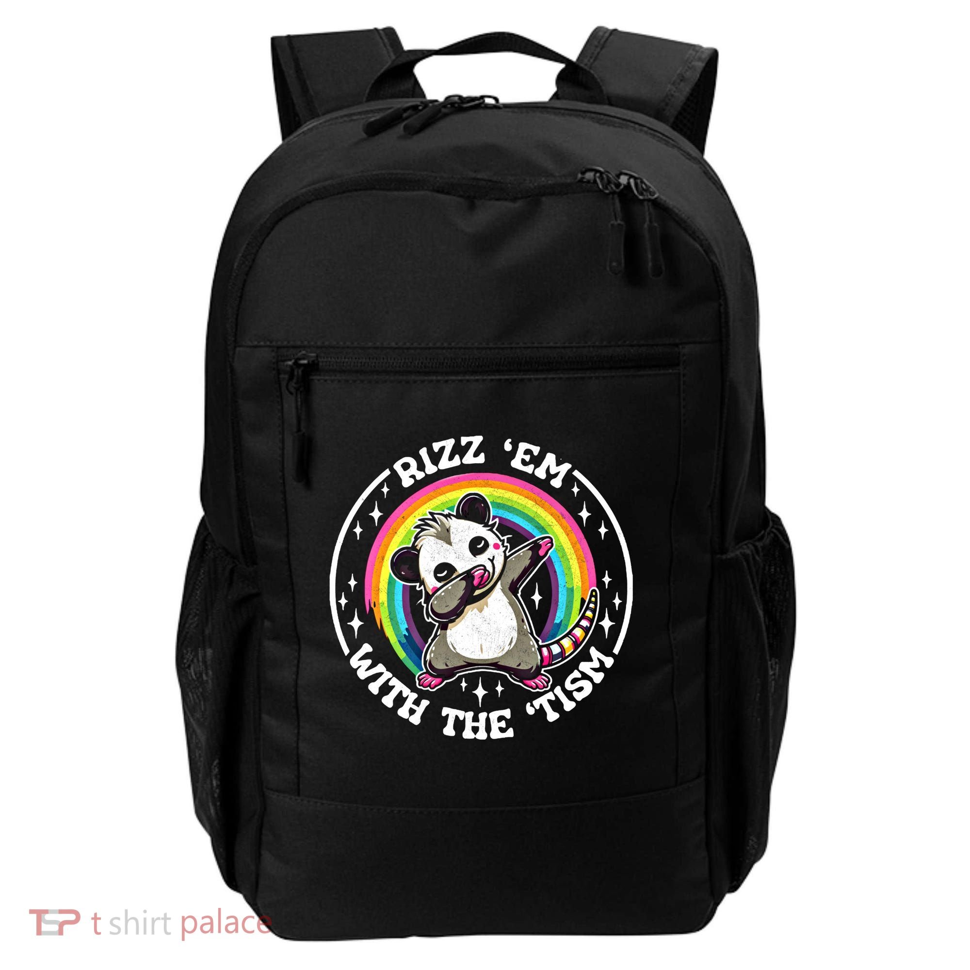 Rizz Em With The Tism Autism Funny Meme Autistic Opossum Meaningful Gift Backpack