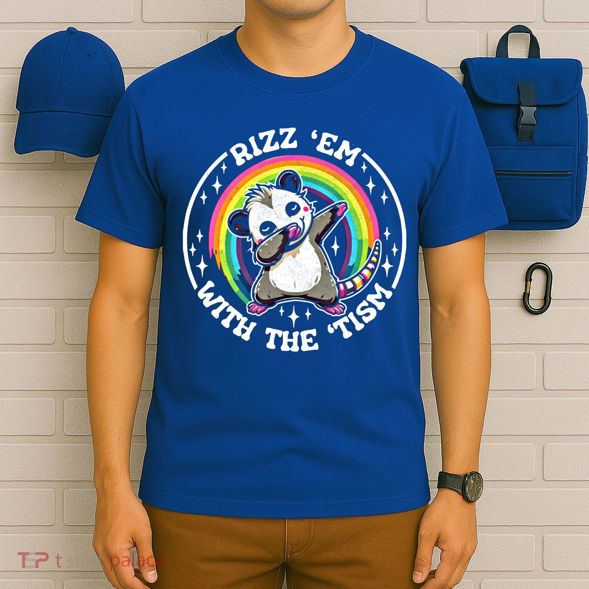 Rizz Em With The Tism Autism Funny Meme Autistic Opossum Meaningful Gift T-Shirt