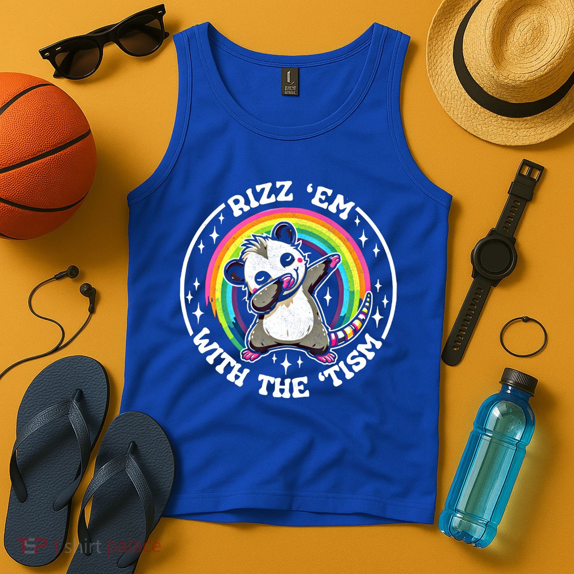 Rizz Em With The Tism Autism Funny Meme Autistic Opossum Meaningful Gift Tank Top