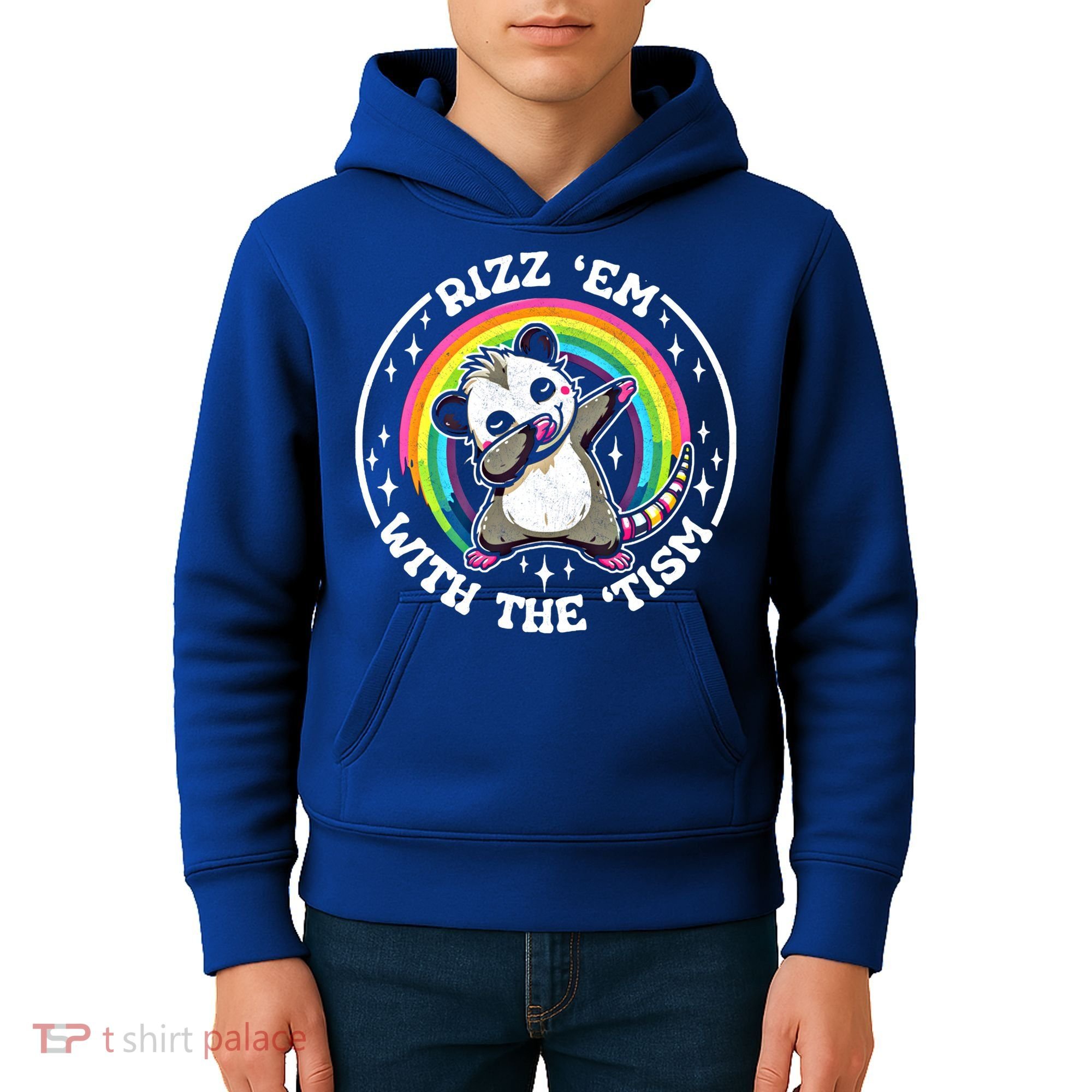 Rizz Em With The Tism Autism Funny Meme Autistic Opossum Meaningful Gift Kids Hoodie