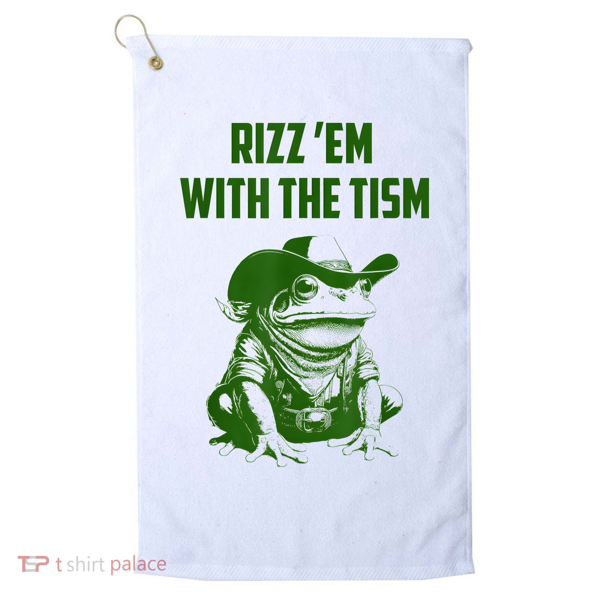Rizz Em With The Tism Frog Golf Towel