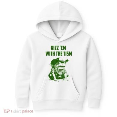 Rizz Em With The Tism Frog Kids Hoodie