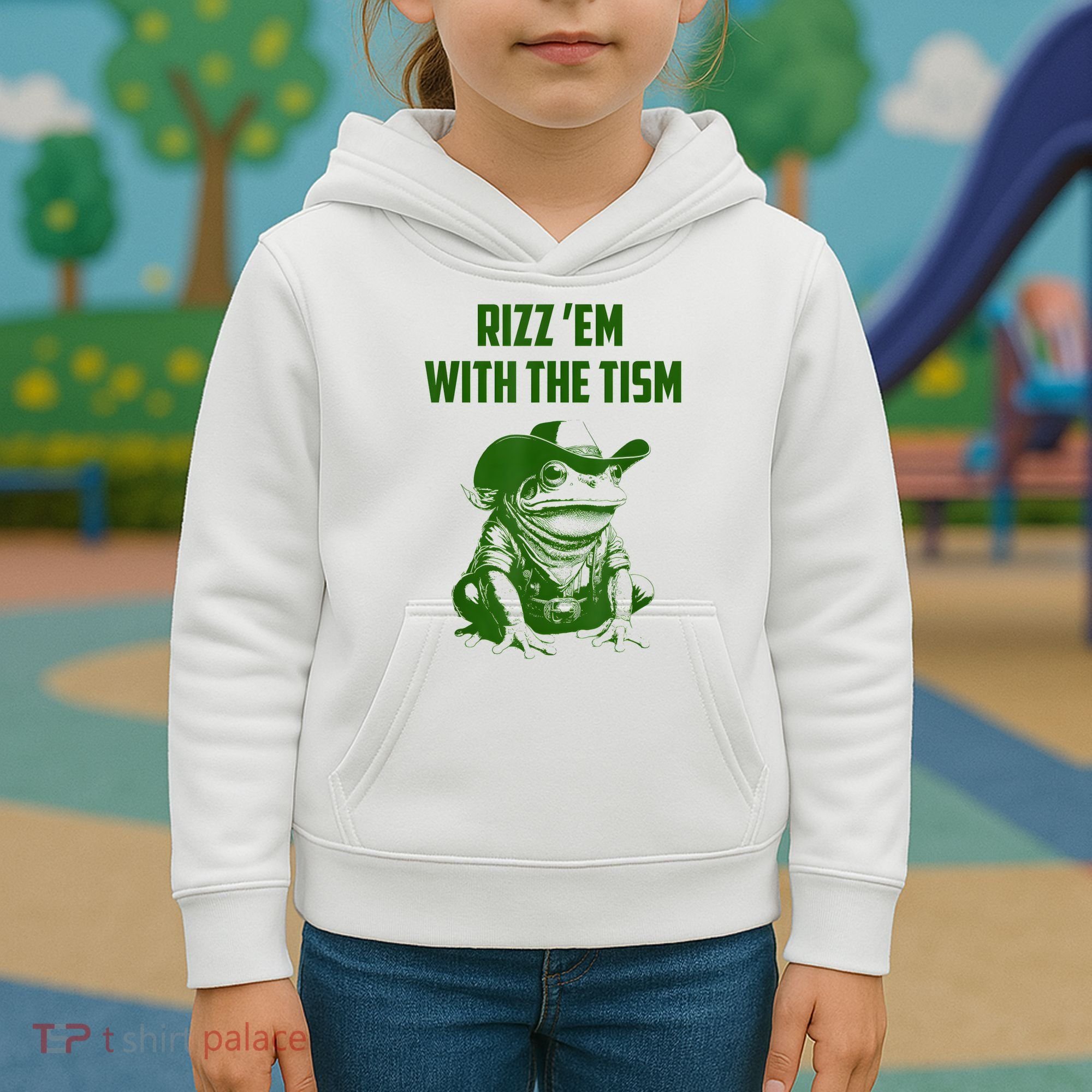 Rizz Em With The Tism Frog Kids Hoodie