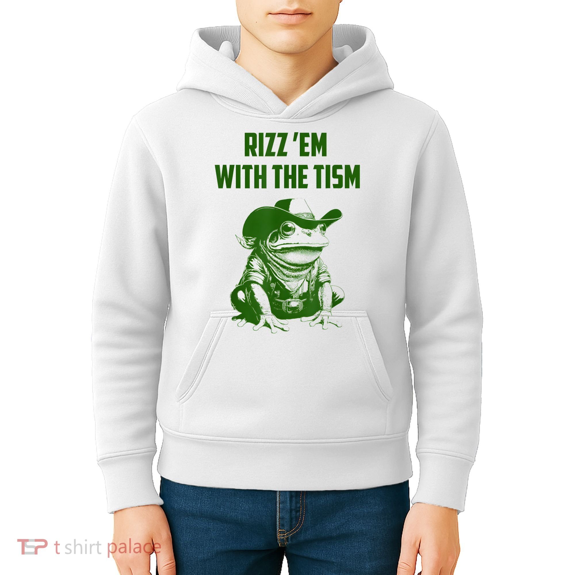 Rizz Em With The Tism Frog Kids Hoodie