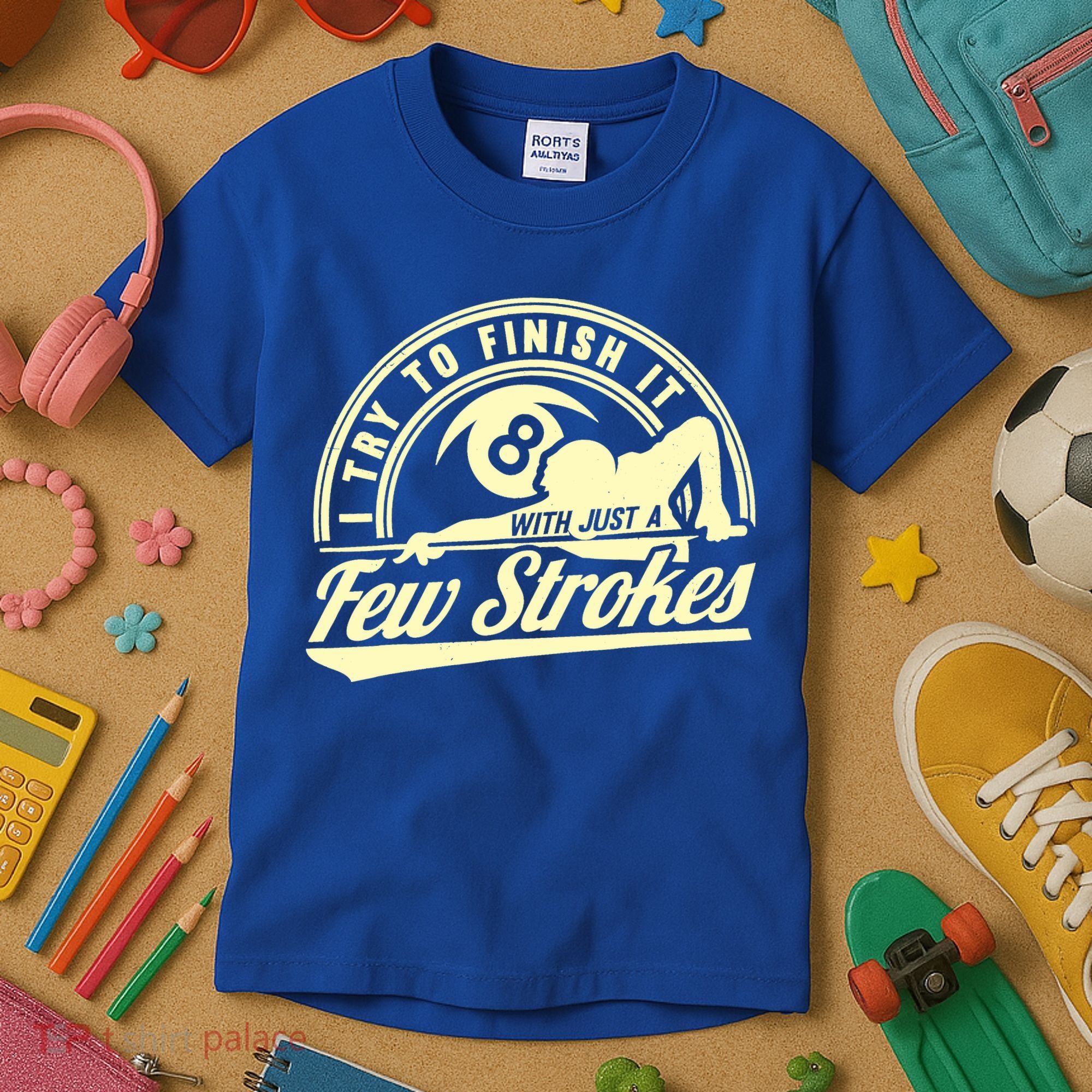 Retro Funny 8 Ball Finish It Few Strokes Pool Billiards Gift Kids T-Shirt