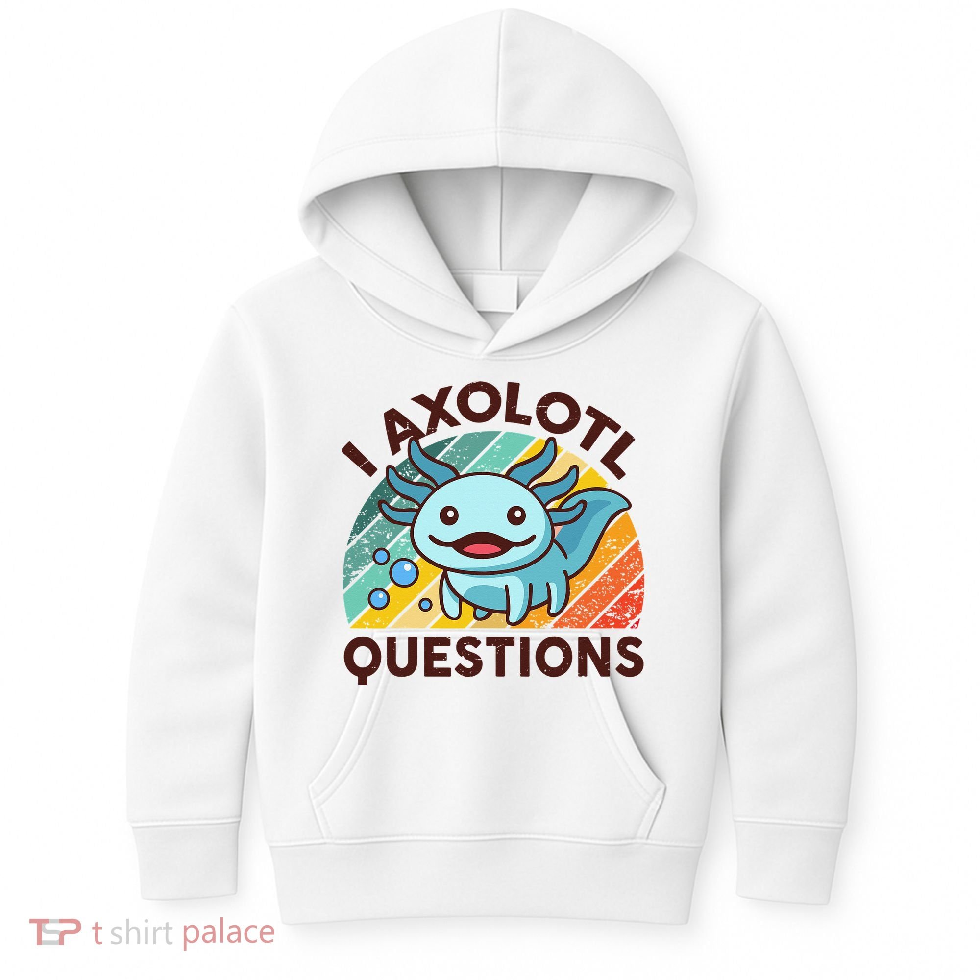 Retro Funny Axolotl I Axolotl Questions Cute Axolotl Kids Hoodie