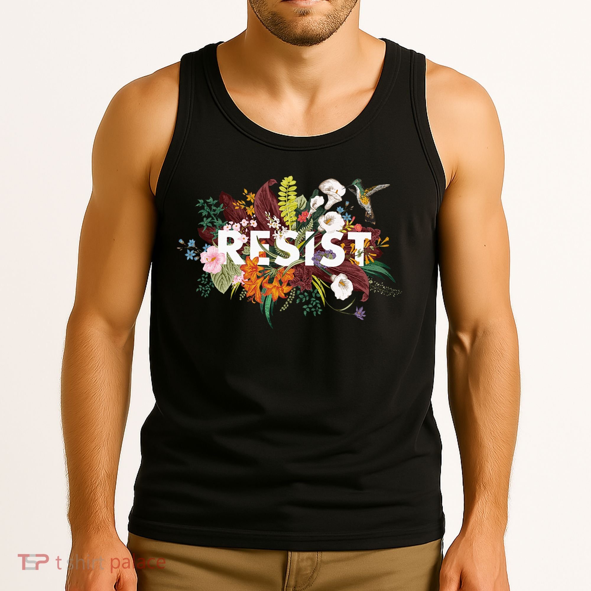 Resist Floral Anti Trump Political Protest Tank Top