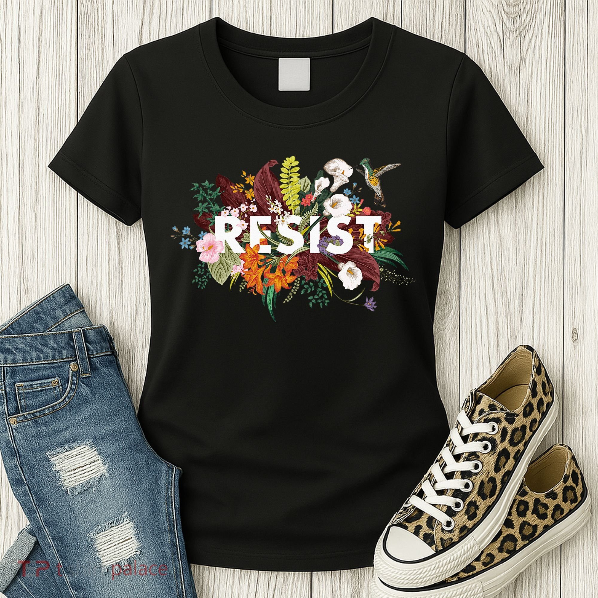 Resist Floral Anti Trump Political Protest Women's T-Shirt