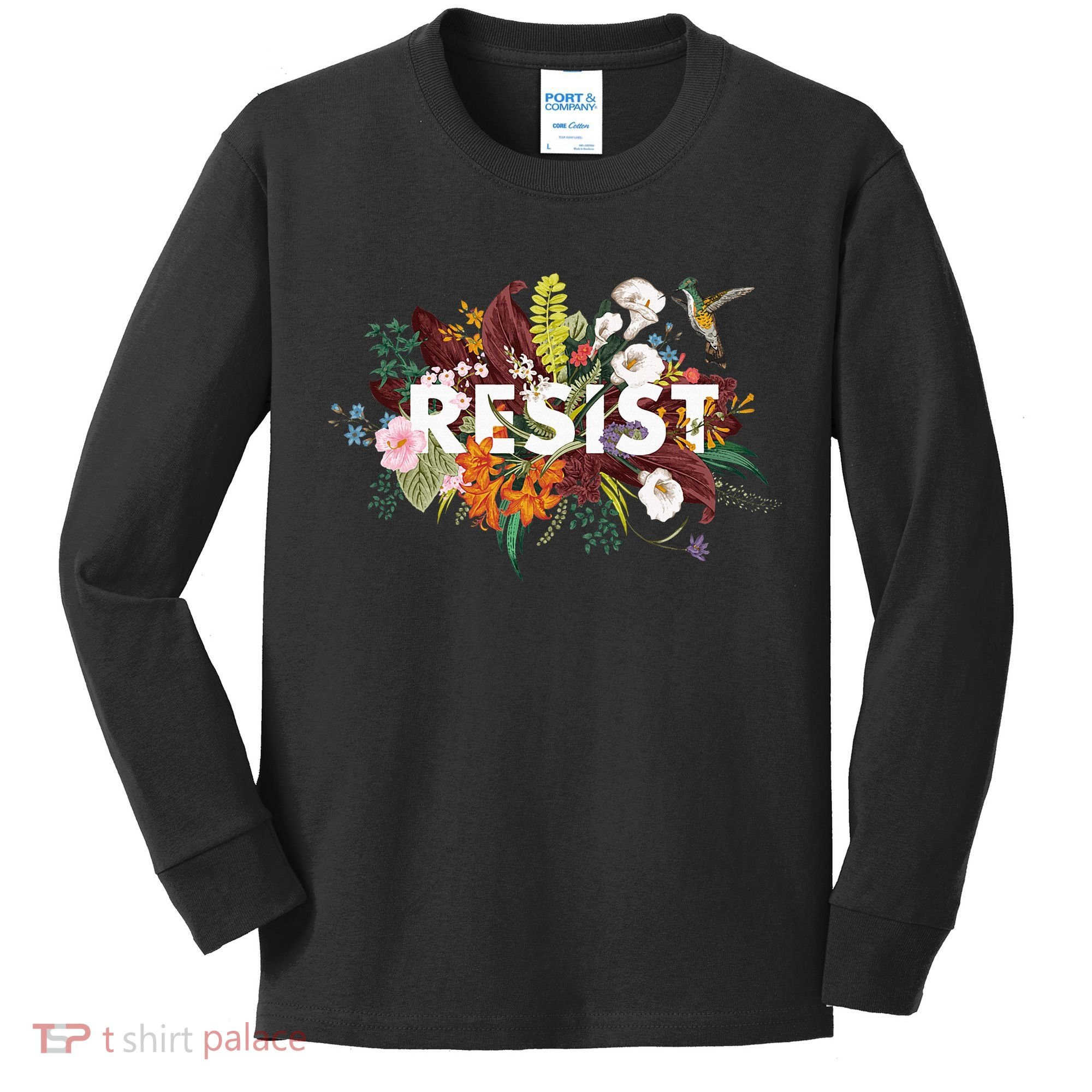 Resist Floral Anti Trump Political Protest Kids Long Sleeve Shirt