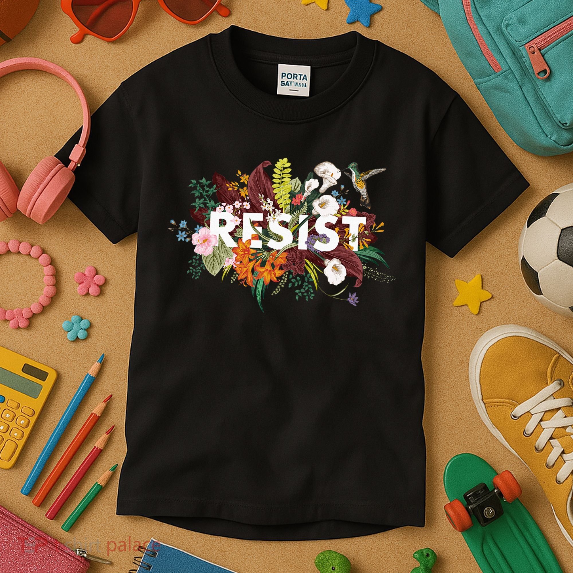 Resist Floral Anti Trump Political Protest Kids T-Shirt
