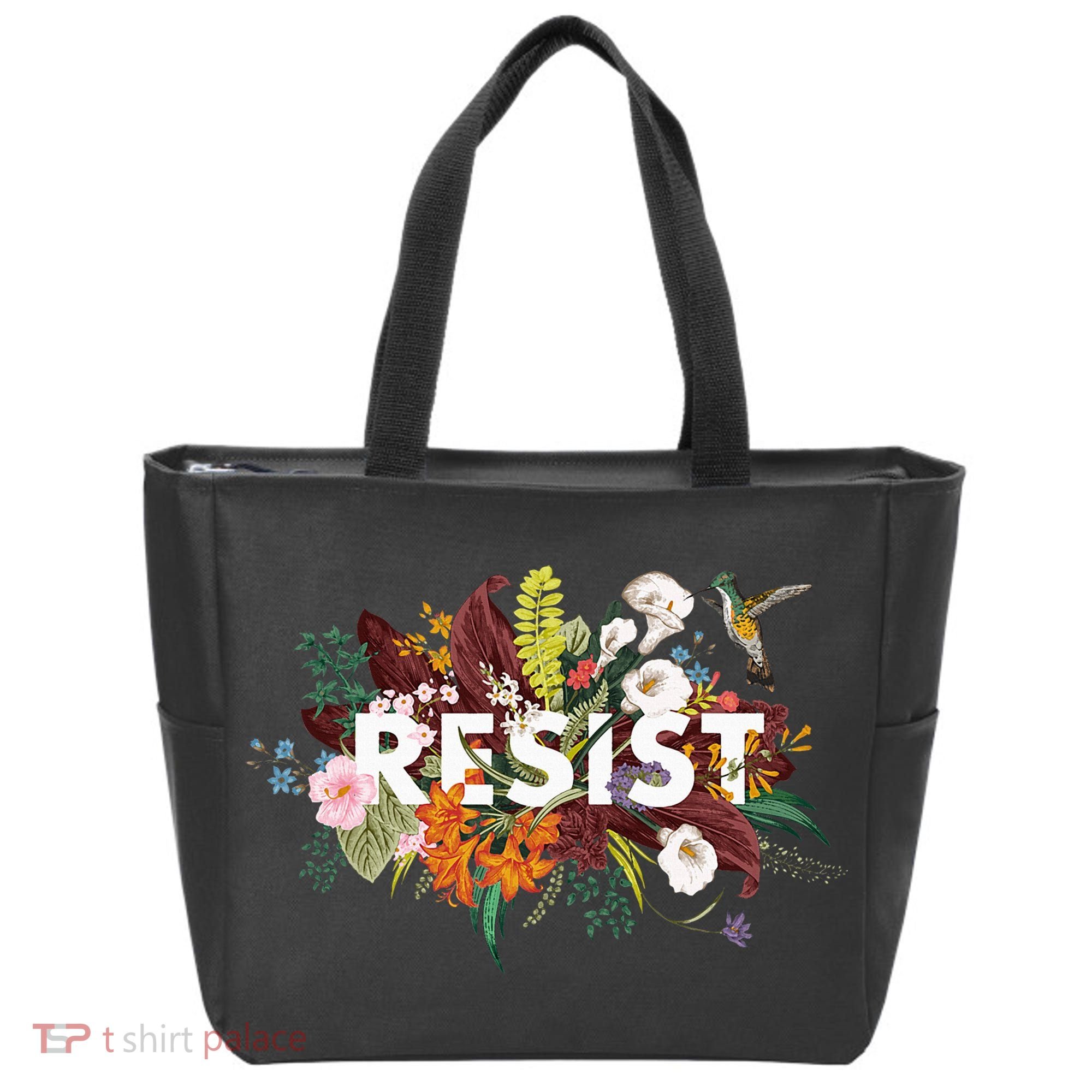 Resist Floral Anti Trump Political Protest Tote Bag